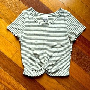 Mink Pink Striped Cropped Tee with Twist Detail, size Medium